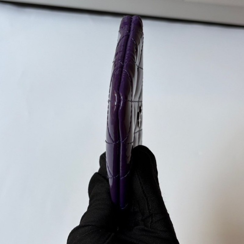 Chanel 紫色漆皮菱格一字拉鍊零錢包-7