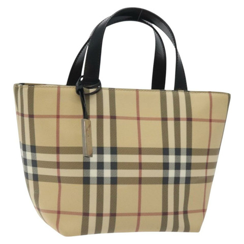 BURBERRY Nova 格紋手提包 PVC 米色 正品 129104