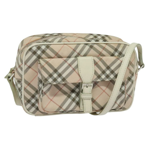 BURBERRY Nova 格紋藍標單肩包帆布粉紅銀色正品 127833