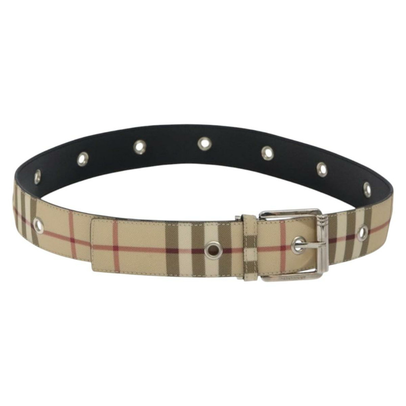【日本直送】BURBERRY Nova 格紋腰帶 PVC 38.6 吋米色銀色正品 127839V-0