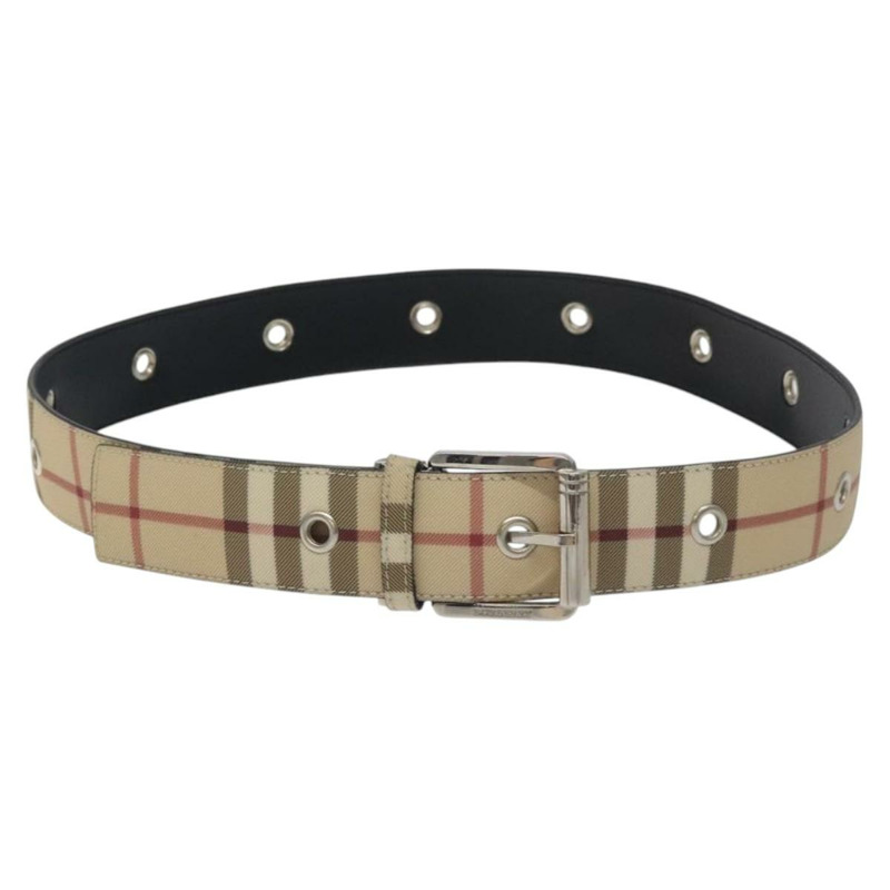 【日本直送】BURBERRY Nova 格紋腰帶 PVC 38.6 吋米色銀色正品 127839V-1