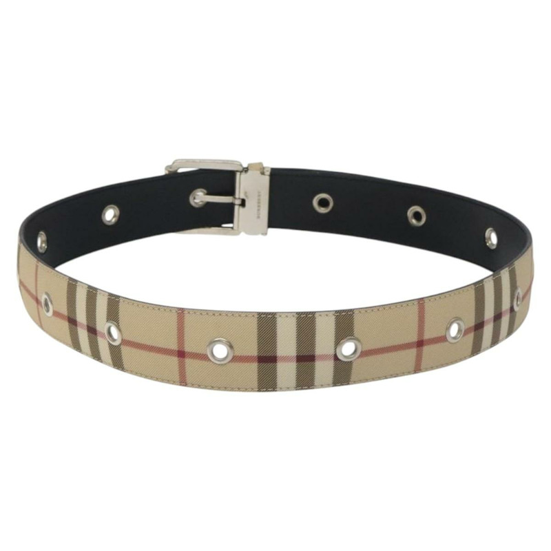 【日本直送】BURBERRY Nova 格紋腰帶 PVC 38.6 吋米色銀色正品 127839V-2