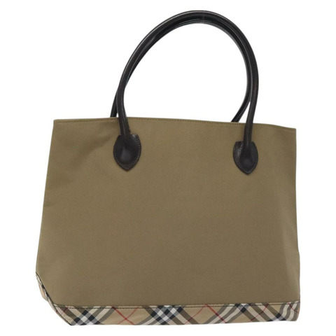 BURBERRY Nova 格紋藍標手提包尼龍米色銀色正品 ti3241
