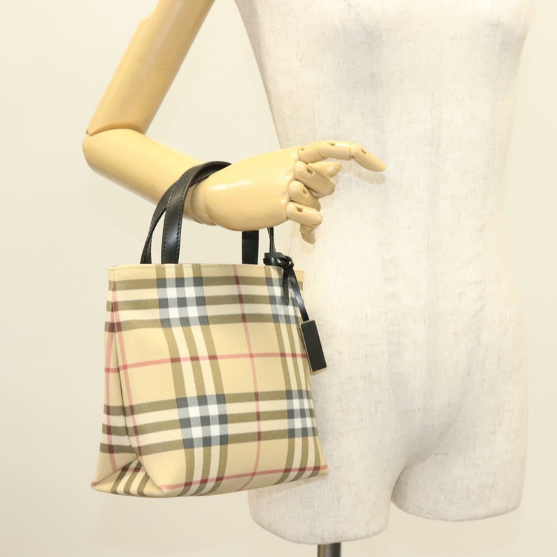 【日本直送】BURBERRY Nova 格紋手提包 PVC 米色 正品 130916-21