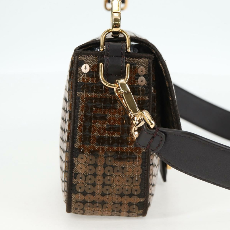 【日本直送】FENDI Zucca 帆布 Mamma 水桶包 單肩包 亮片 2 款可選 棕金色 正品 138993A-4