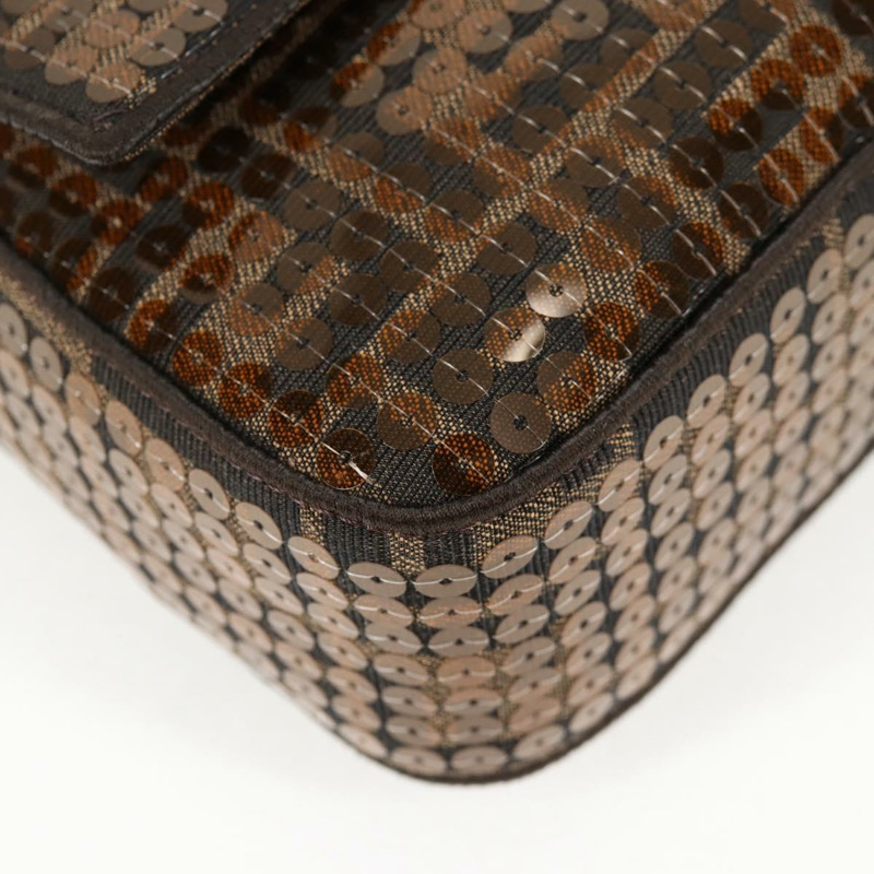 【日本直送】FENDI Zucca 帆布 Mamma 水桶包 單肩包 亮片 2 款可選 棕金色 正品 138993A-11