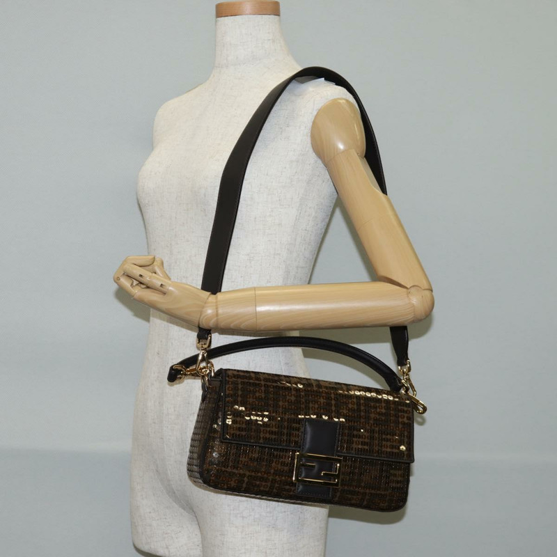 【日本直送】FENDI Zucca 帆布 Mamma 水桶包 單肩包 亮片 2 款可選 棕金色 正品 138993A-26