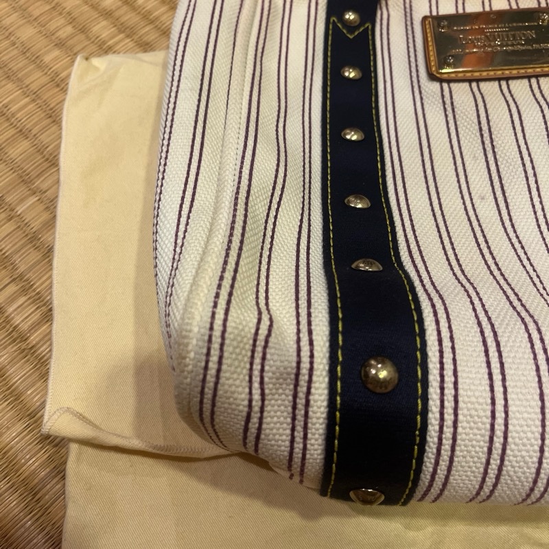 Louis Vuitton Antigua Cabas MM Tote Hand Bag Navy Stripe-24