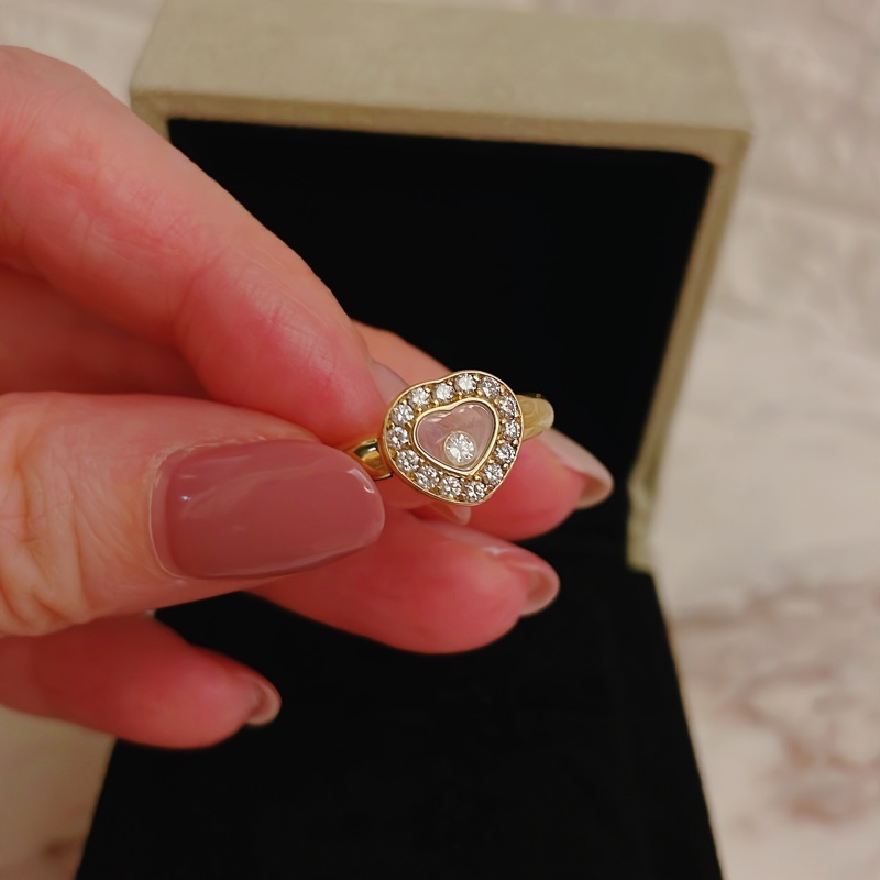 平台最低價✨CHOPARD蕭邦快樂鑽happy diamonds滿鑽愛心18k金戒指-1