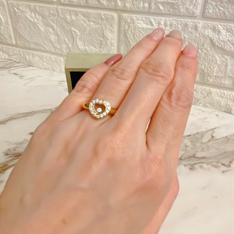 平台最低價✨CHOPARD蕭邦快樂鑽happy diamonds滿鑽愛心18k金戒指-6