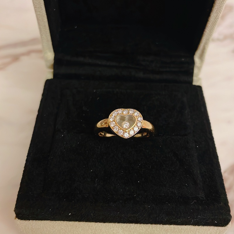 平台最低價✨CHOPARD蕭邦快樂鑽happy diamonds滿鑽愛心18k金戒指-9