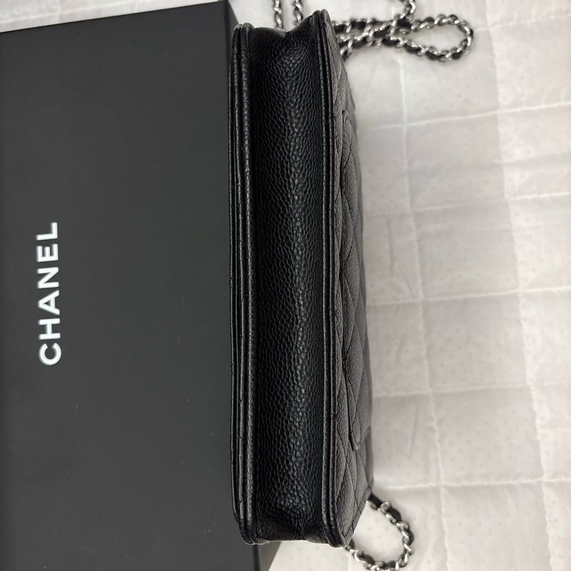 Chanel WOC 全新未使用 黑荔枝銀扣 金屬拉鍊膠膜皆未撕-9