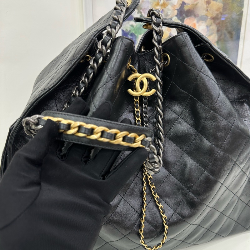 CHANEL 黑色油蠟皮25bag中號 全新 有購證-8