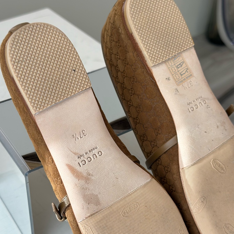 Gucci 壓紋logo棕色芭着舞鞋37.5號🩷超甜-9