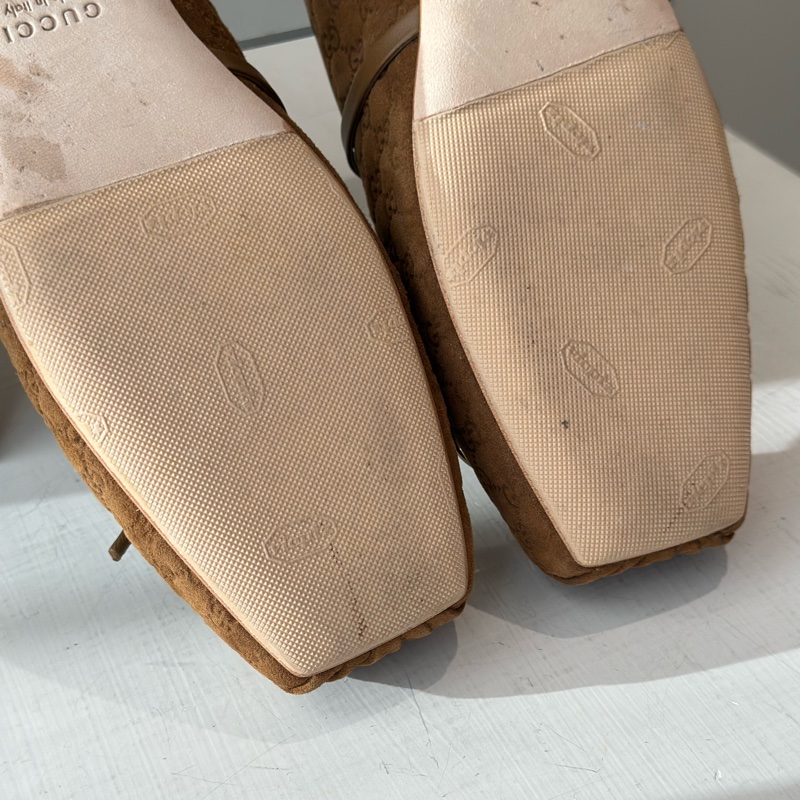 Gucci 壓紋logo棕色芭着舞鞋37.5號🩷超甜-12