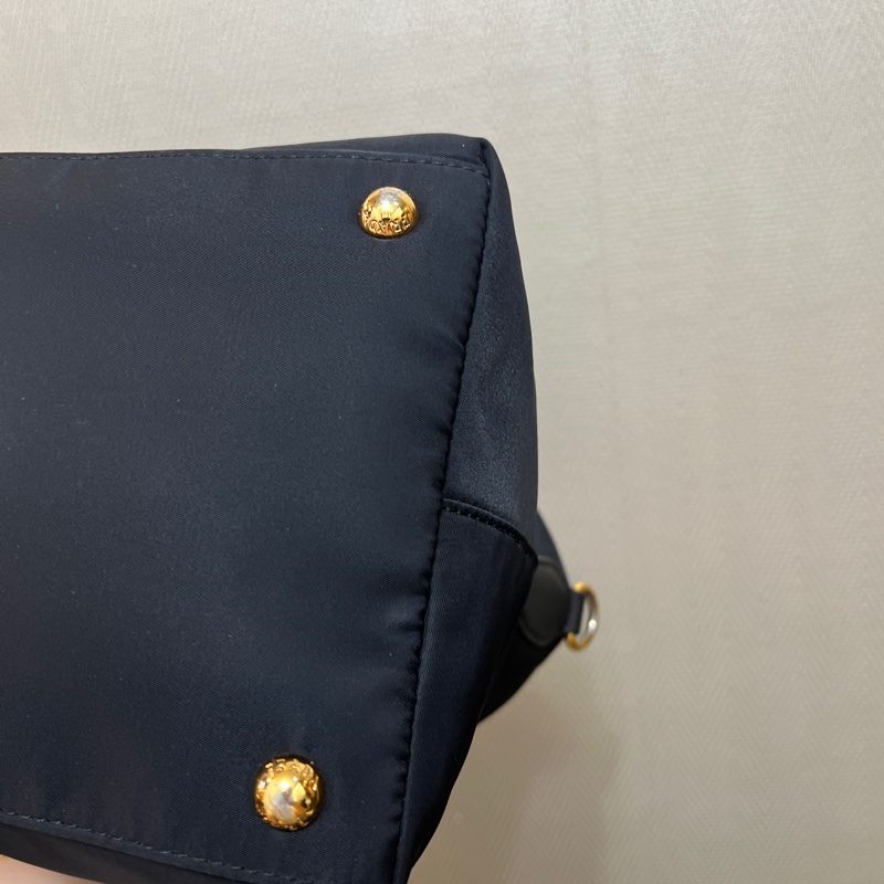 Prada 黑尼龍黑牛皮金釦手提斜背包-10