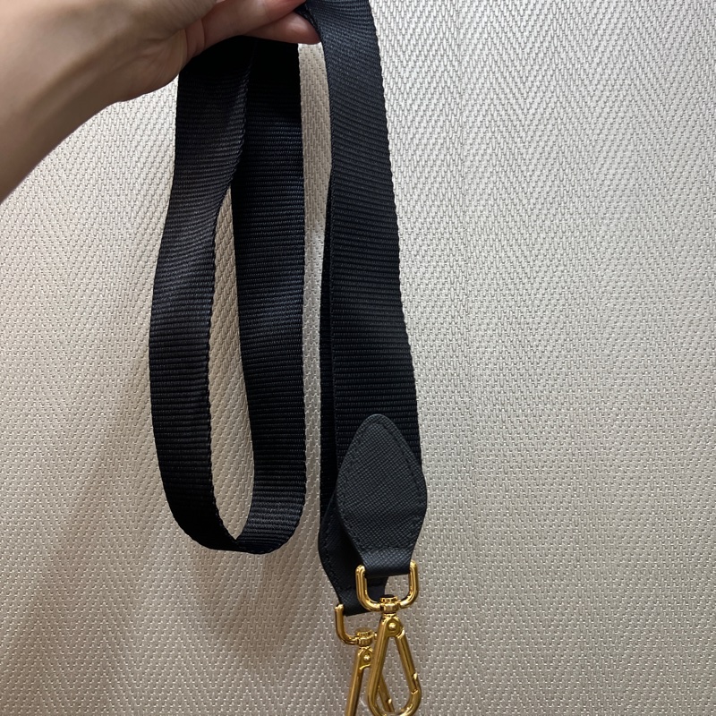 Prada 黑尼龍黑牛皮金釦手提斜背包-13
