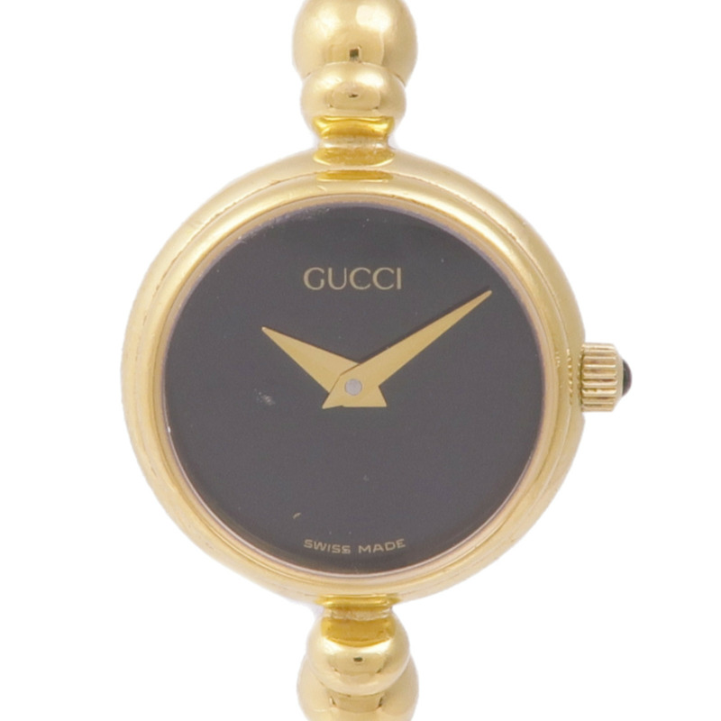 GUCCI Black Dial Gold Bangle Watch 27002.L-0