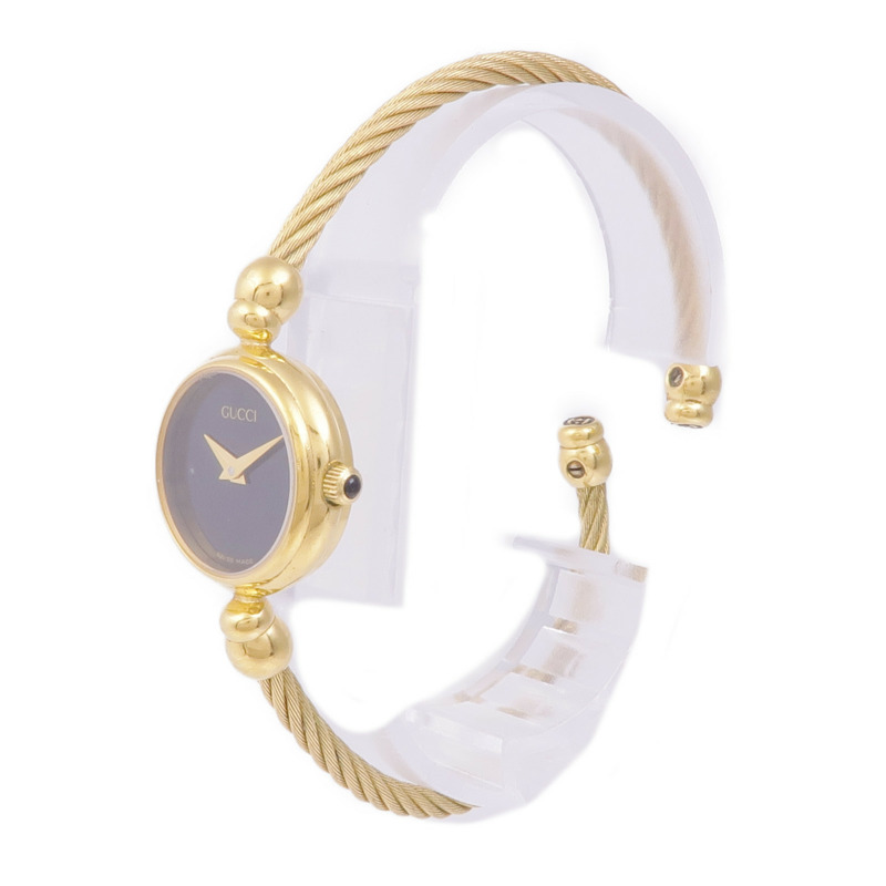 GUCCI Black Dial Gold Bangle Watch 27002.L-3