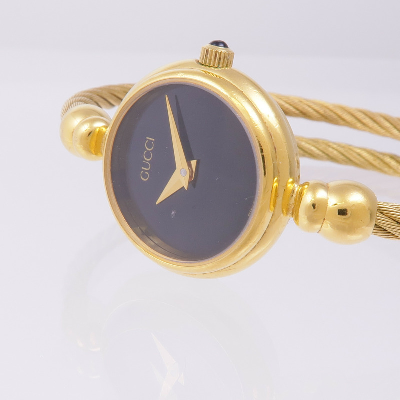 GUCCI Black Dial Gold Bangle Watch 27002.L-8