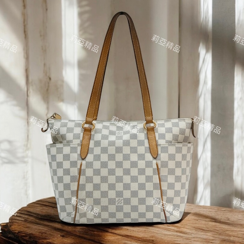 莉亞精品♡ LV 白棋盤格托特包 二手美包-0