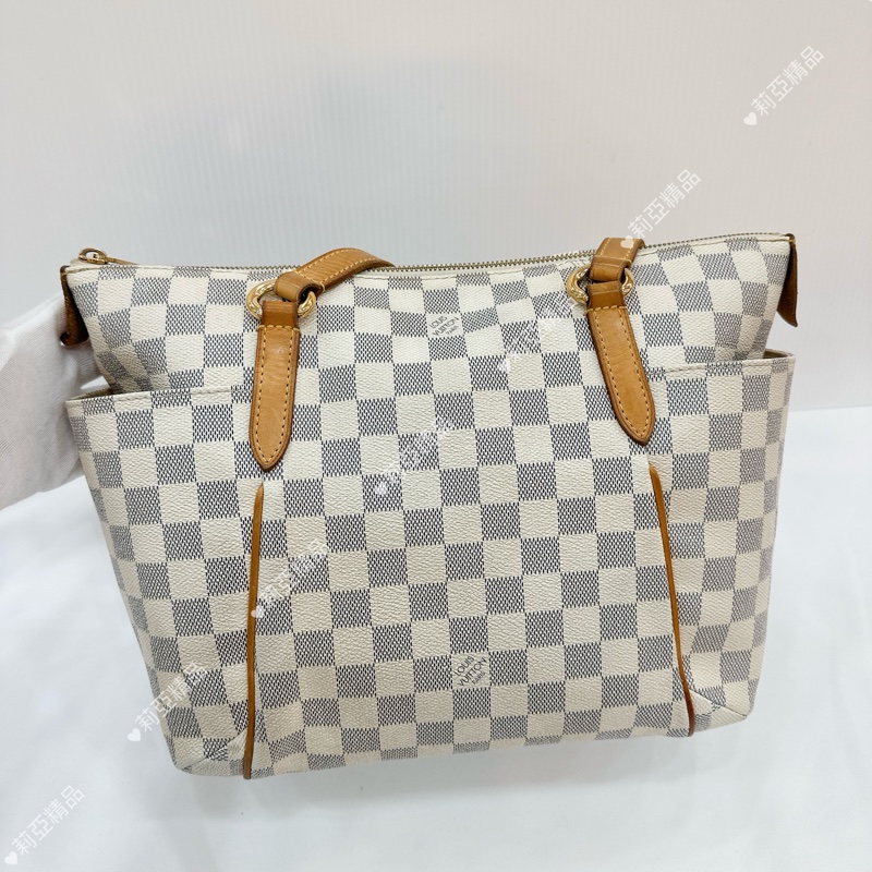 莉亞精品♡ LV 白棋盤格托特包 二手美包-2