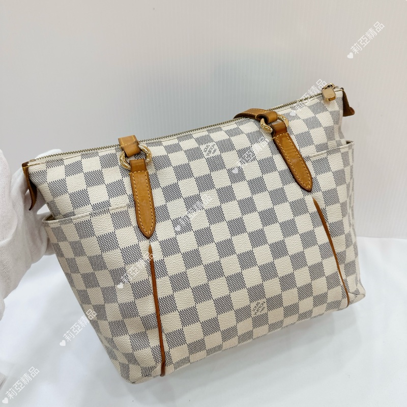 莉亞精品♡ LV 白棋盤格托特包 二手美包-3