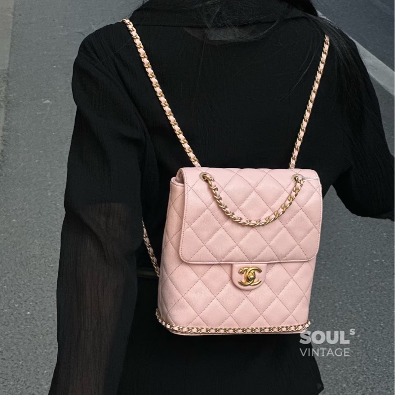 莉亞精品♡ Chanel 粉色後背包 二手美包-1