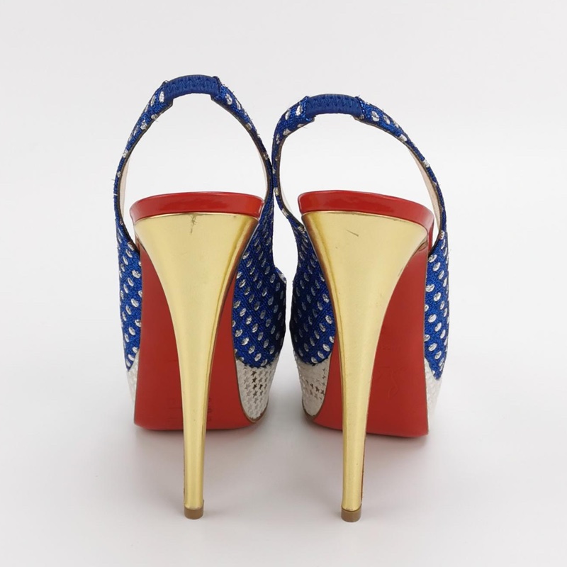 全新Christian Louboutin (CL) 翻毛皮拼色波點魚嘴高跟鞋35碼-2