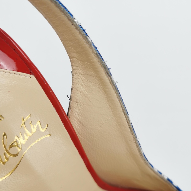 全新Christian Louboutin (CL) 翻毛皮拼色波點魚嘴高跟鞋35碼-8