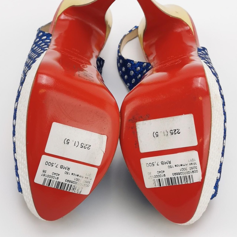 全新Christian Louboutin (CL) 翻毛皮拼色波點魚嘴高跟鞋35碼-10