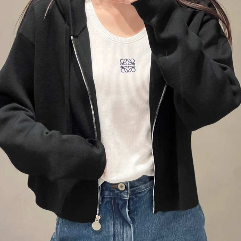 Loewe 楊冪同款 黑色羊毛連帽外套-4