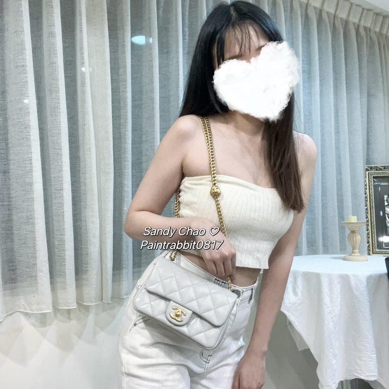 ෆ Chanel Coco愛心調節扣高級奶奶灰🩶芯片款-0