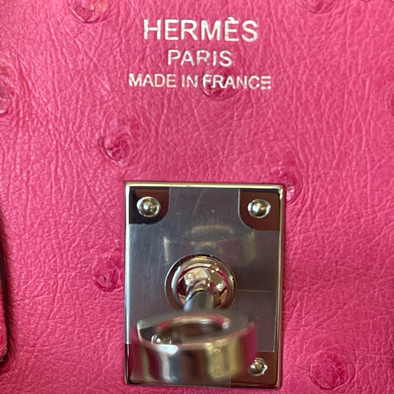 Hermes/愛馬仕 Birkin 25玫紅駝鳥皮狀態很好-6