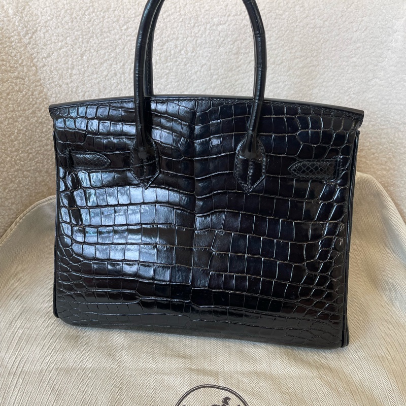Hermes 愛馬仕Birkin30 黑銀亮面倒V稀有皮框L刻-1