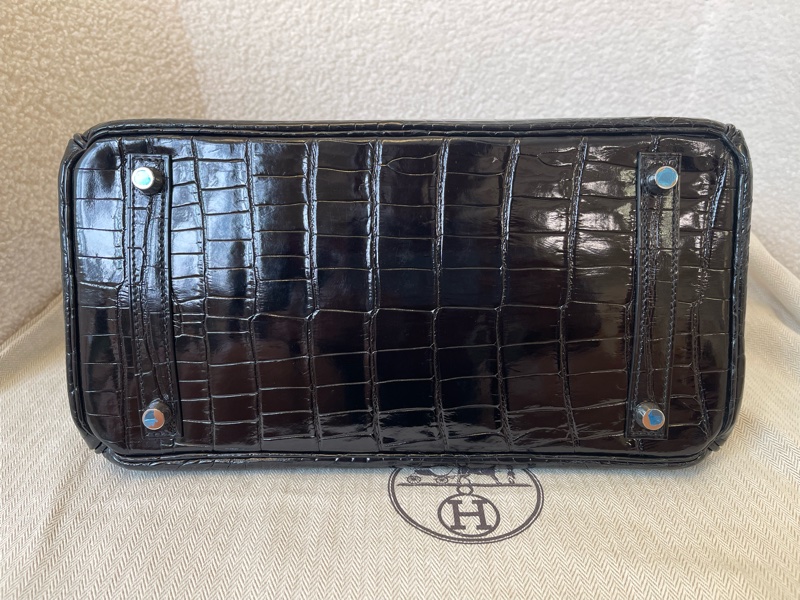 Hermes 愛馬仕Birkin30 黑銀亮面倒V稀有皮框L刻-3