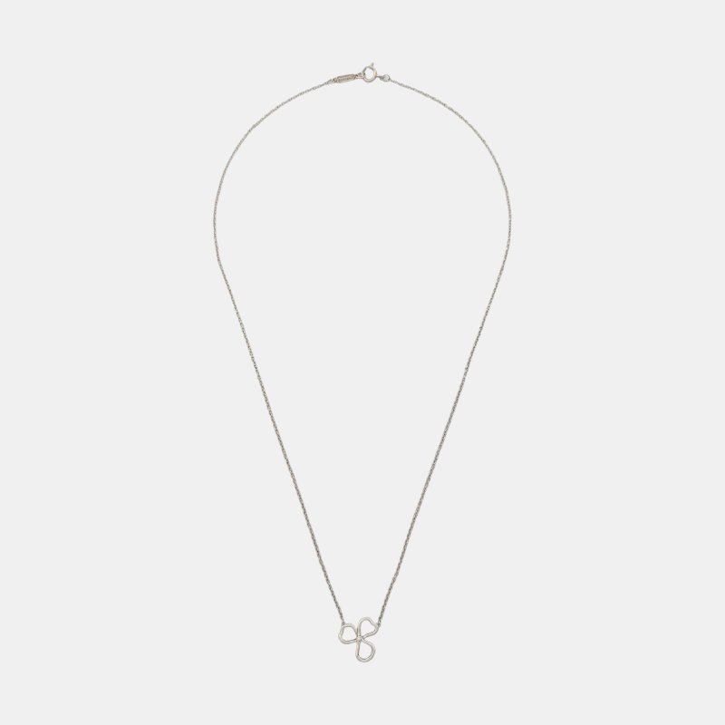 TIFFANY & CO. Tiffany Paper Flowers 花韻 銀色銀色鉑金鑽石三葉草鑲嵌項鏈 長度40cm-2