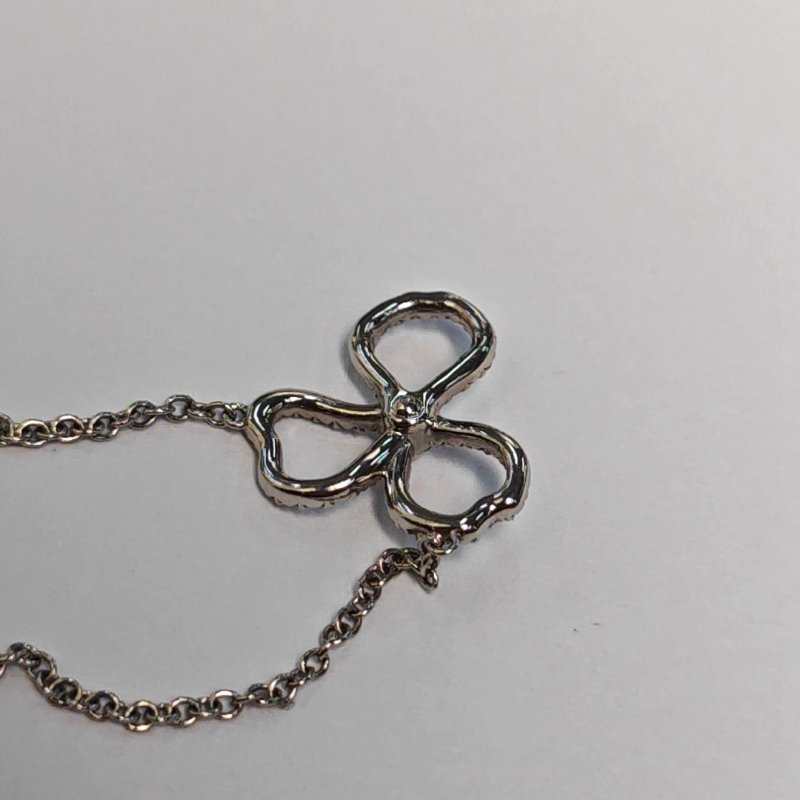 TIFFANY & CO. Tiffany Paper Flowers 花韻 銀色銀色鉑金鑽石三葉草鑲嵌項鏈 長度40cm-7