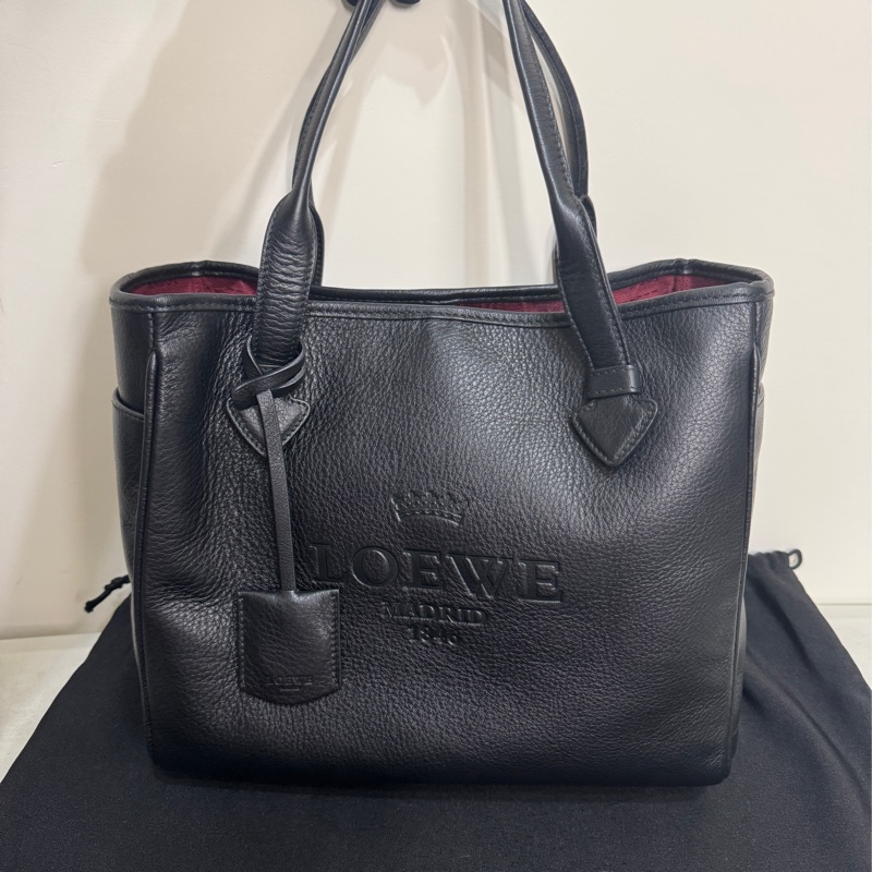 Loewe heritage tote bag黑色牛皮中型手提包/古董包-0