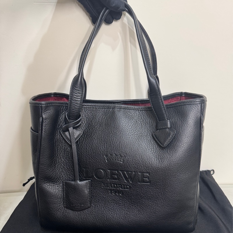 Loewe heritage tote bag黑色牛皮中型手提包/古董包-5