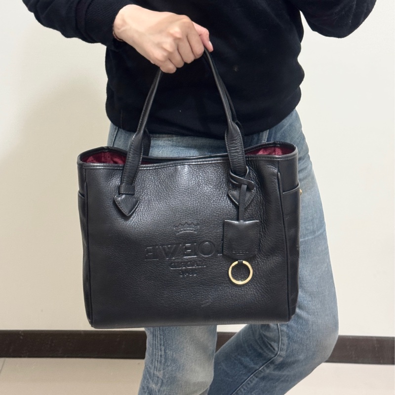 Loewe heritage tote bag黑色牛皮中型手提包/古董包-8