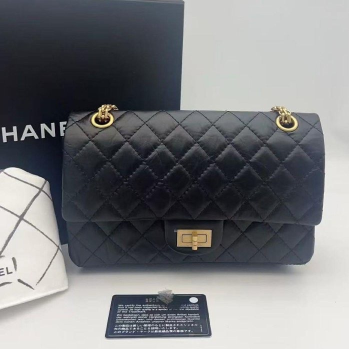 小巴黎二手名牌 真品Chanel 2.55 黑銀 24公分 小號 復刻 膜在 未使用-0