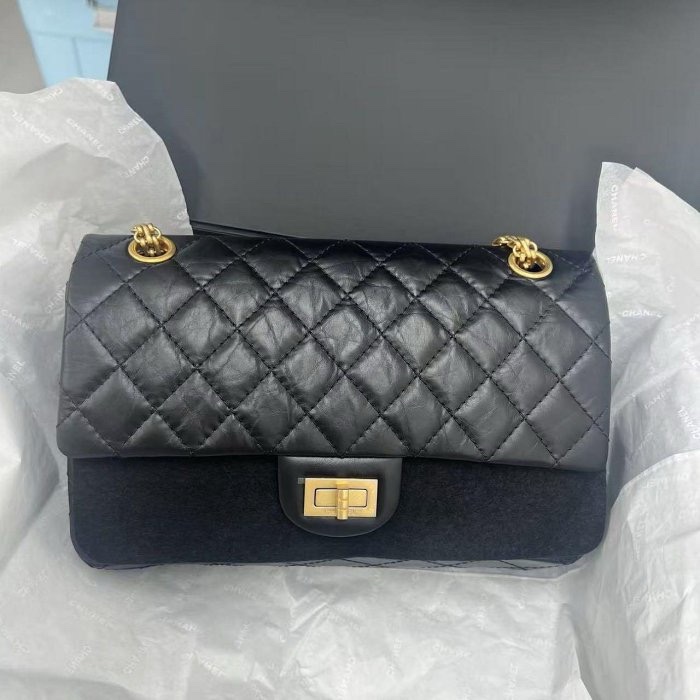 小巴黎二手名牌 真品Chanel 2.55 黑銀 24公分 小號 復刻 膜在 未使用-9