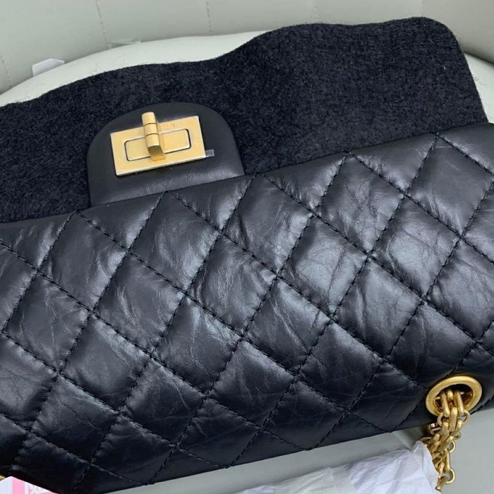 小巴黎二手名牌 真品Chanel 2.55 黑銀 24公分 小號 復刻 膜在 未使用-10