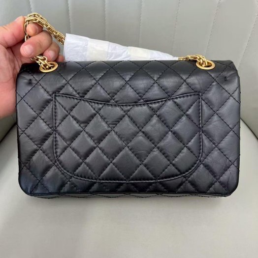 小巴黎二手名牌 真品Chanel 2.55 黑銀 24公分 小號 復刻 膜在 未使用-12