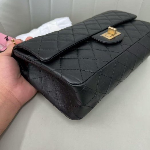 小巴黎二手名牌 真品Chanel 2.55 黑銀 24公分 小號 復刻 膜在 未使用-20