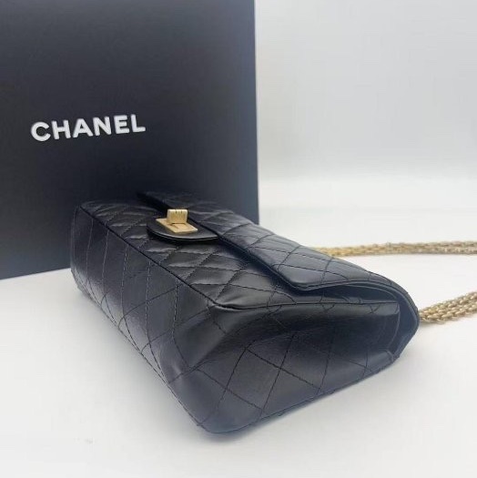 小巴黎二手名牌 真品Chanel 2.55 黑銀 24公分 小號 復刻 膜在 未使用-21