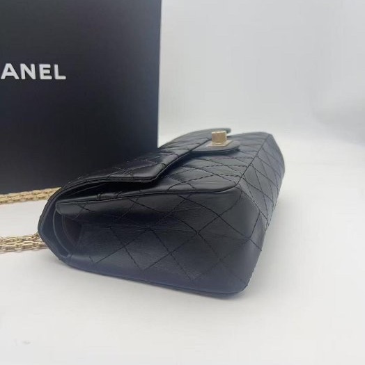 小巴黎二手名牌 真品Chanel 2.55 黑銀 24公分 小號 復刻 膜在 未使用-22