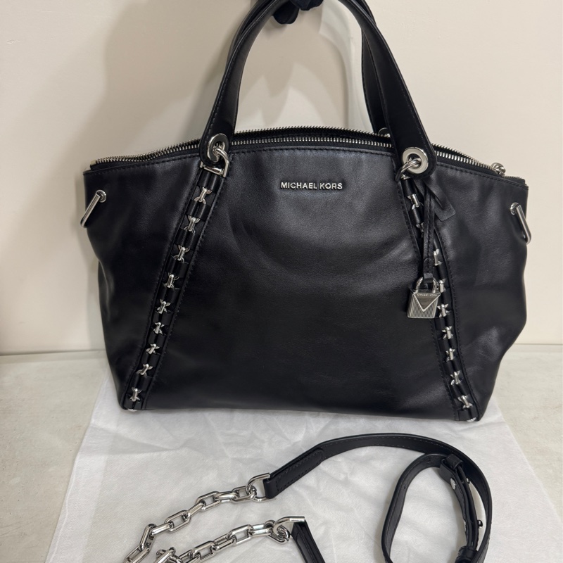 MK Michael kors 黑色牛皮鏈條手提包/肩背包-0