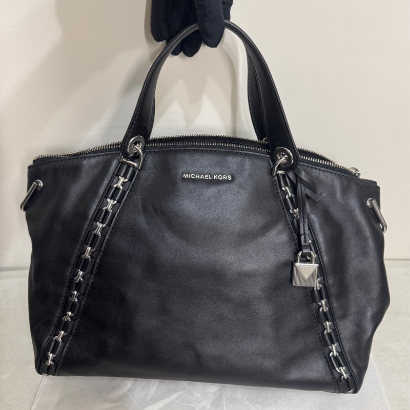 MK Michael kors 黑色牛皮鏈條手提包/肩背包-5